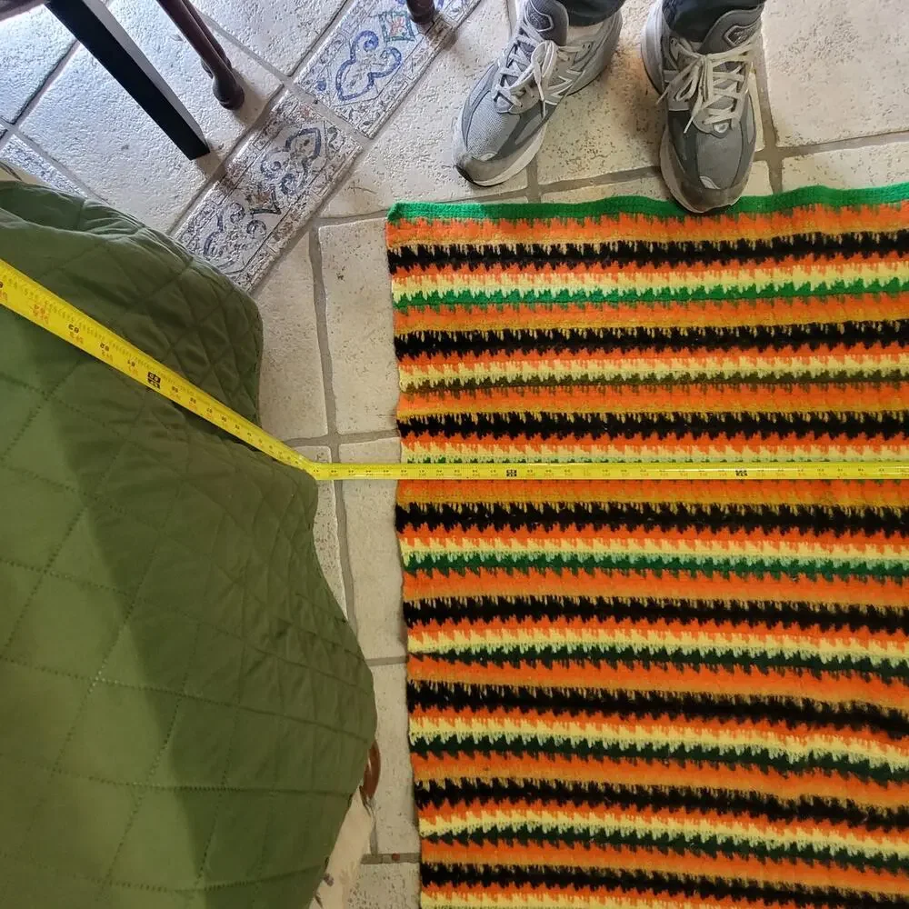 Handmade Wool throw 1970s FLAME Brown Yellow orange Green Gold CABIN 42
